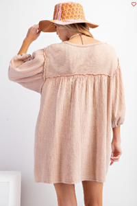 Almond - Mineral Washed Cotton Gauze Tunic Dress