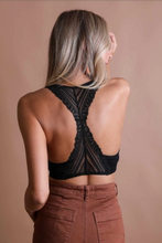 Load image into Gallery viewer, Black - Seamless Front Lace Racerback Bralette