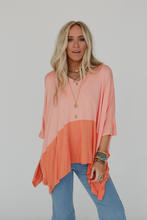 Load image into Gallery viewer, Coffee Sunsets V Neck Top - Dark Peach Tangerine