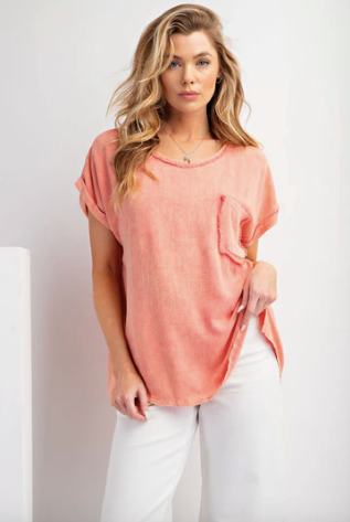Faded Coral - Cotton Linen Mineral Washed Top