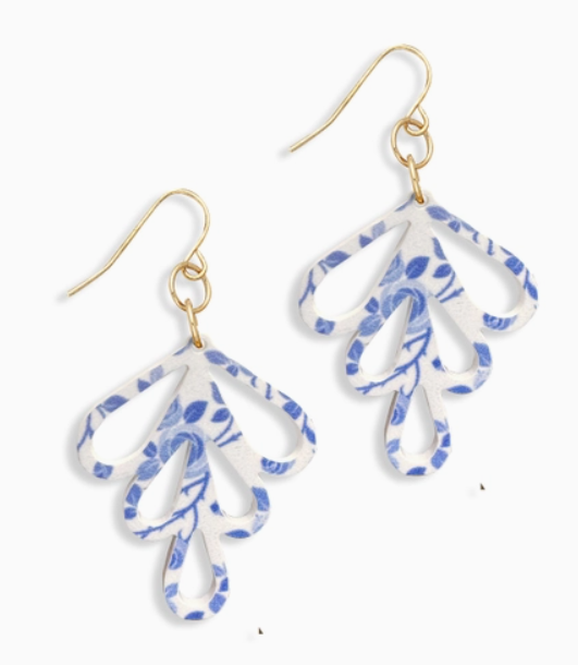 Blue Floral Acrylic Teardrop Earrings