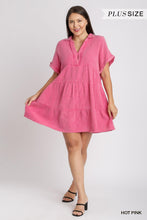 Load image into Gallery viewer, Hot Pink Mineral Wash Tiered Dress - Plus Size