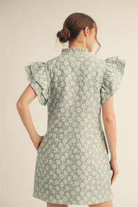 Floral Embroidered Dress - Sage