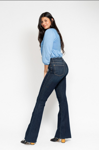 High Waist Raw Hem Flare Jeans