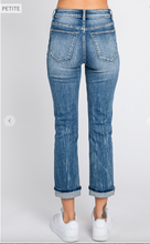 Load image into Gallery viewer, PETITE High Rise Straight Fit Jeans with Cuffed Hem