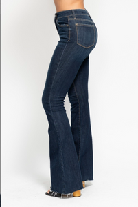 High Waist Raw Hem Flare Jeans