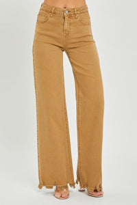 Mocha - High Rise Wide Leg Frayed Hem Pants