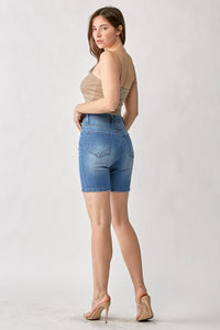 High Rise Button Fly Mid-Thigh Shorts