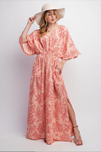 Load image into Gallery viewer, Peach Smoothie - Leaf Printed Laura Linen Maxi Dress