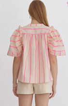 Load image into Gallery viewer, Pink - Striped Short Sleeve V Neck Top