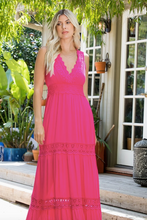 Load image into Gallery viewer, Fuchsia - Surplus Crochet Lace Woven Maxi Dress