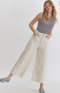 Ivory Denim High Waisted Wide Leg Bottoms