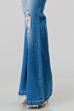 Load image into Gallery viewer, PETITE Distressed Super High Rise 70&#39;s Inspired Flare Jeans