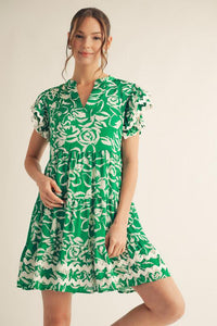 Green - Print Baby Doll Dress