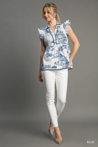 Two Tone Landscape Print Top