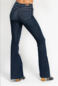 High Waist Raw Hem Flare Jeans