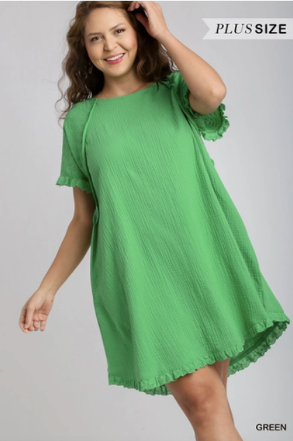 Green Cotton Gauze Dress - Plus Size