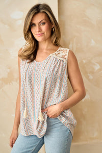 Sleeveless Top with Tassel and Trim