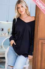 Load image into Gallery viewer, Black - Cozy V Neck Sweater - Plus Size