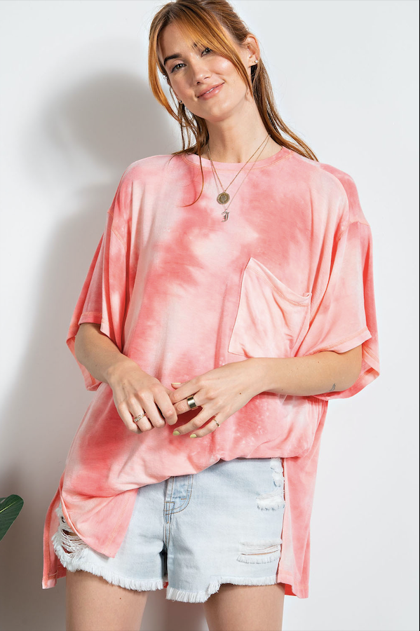 Coral Oversized Tie Dye Boxy Tee