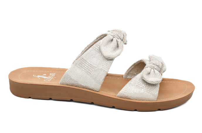 Tan Natural Stripe Take A Bow Sandals by Corkys