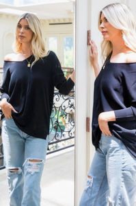 Black - V Neck Knit Top - Regular & Plus Sizes