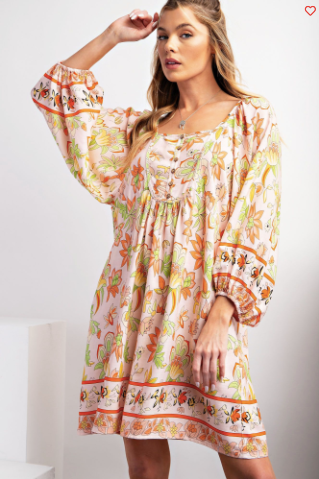 Border Printed Babydoll Woven Dress - Plus Size