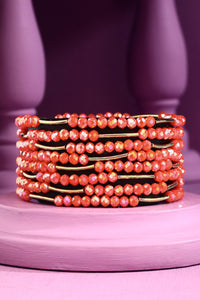 8 Layer Stackable Glass Bead and Metal Bracelet - Available in 7 Colors