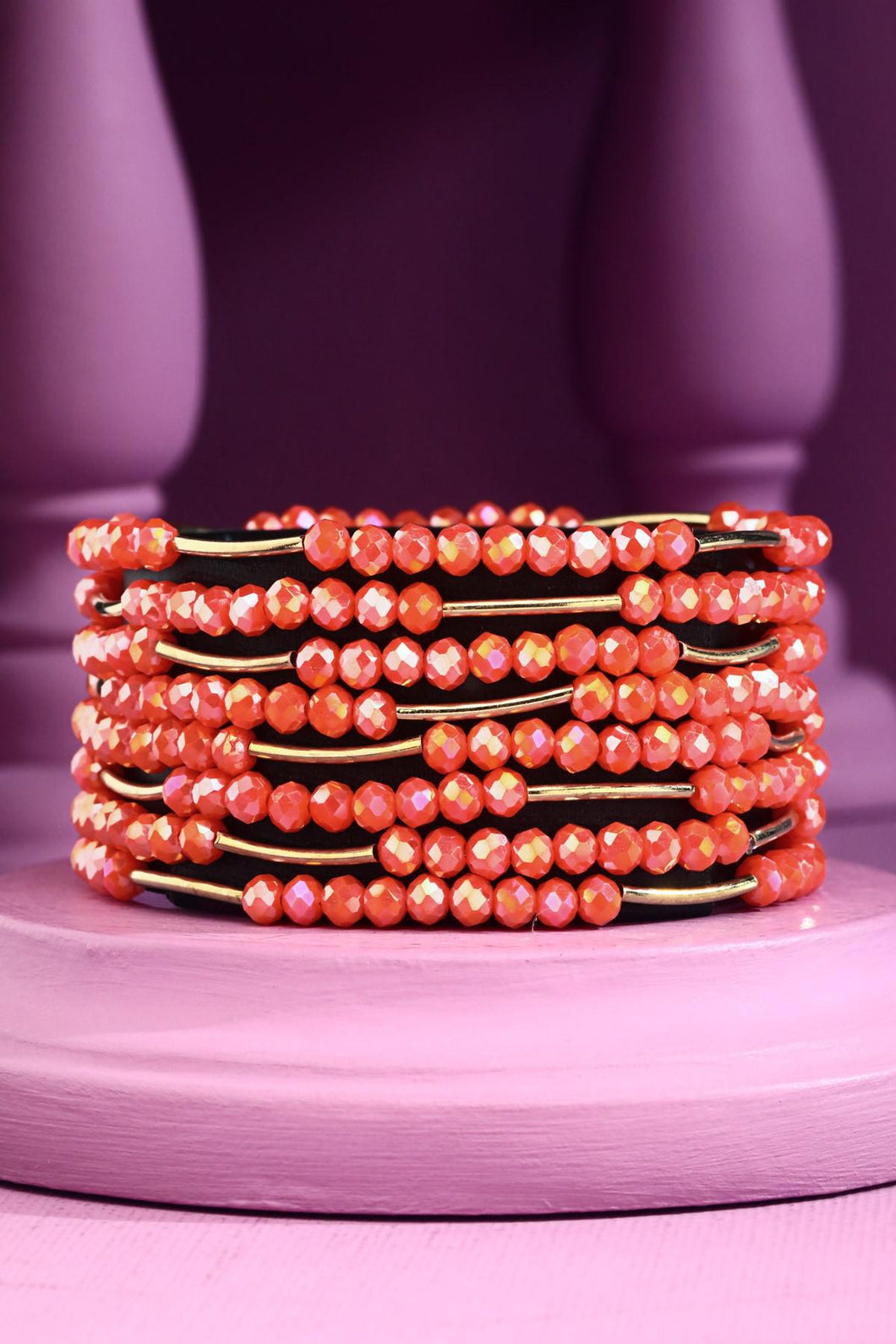 8 Layer Stackable Glass Bead and Metal Bracelet - Available in 7 Colors