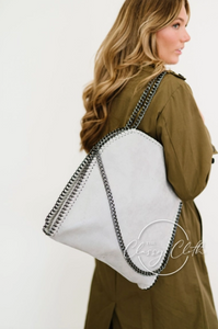 Light Grey - Monica Metal Chain Hobo Shoulder Bag