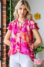 Load image into Gallery viewer, Floral Print Tie Neck Ruffle Tiered Sleeve Blouse