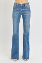 Load image into Gallery viewer, Mid Rise Flare Raw Cut Hem Jeans