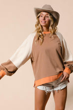 Load image into Gallery viewer, French Terry Color Block Top - Camel/Apricot