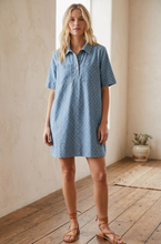 Load image into Gallery viewer, Polka Dot Denim Shirt Dress