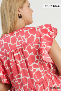 Coral Mix - Two Tone Animal Print Top - Plus Size