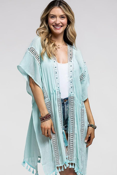 Pearl Decoration Trim Kimono with Drawstring - Available in 3 Colors