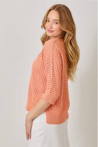 Coral - Open Stitch High Low Sweater