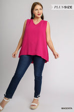 Load image into Gallery viewer, Magenta Sleeveless V Neck Frayed Top - Plus Size