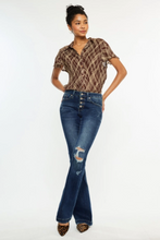 Load image into Gallery viewer, Mid Rise Button Up Distressed Flare Jeans - LONG Length