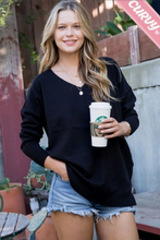 Load image into Gallery viewer, Black - Cozy V Neck Sweater - Plus Size