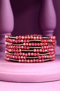 8 Layer Stackable Glass Bead and Metal Bracelet - Available in 7 Colors