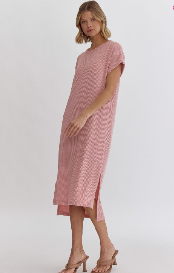 Dusty Pink Ribbed Midi Dress - Regular and Plus Size
