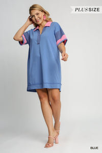 Blue Stripe Mixed Collared Dress - Plus Size