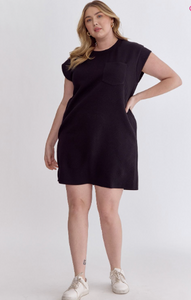 Textured Round Neck Dress - Black - Plus Size - ONLY 1 SIZE Left!  Size 1X