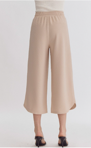 Light Taupe Textured Solid High Waisted Wide Leg Pants