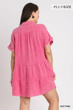 Load image into Gallery viewer, Hot Pink Mineral Wash Tiered Dress - Plus Size