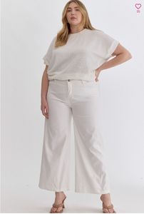 High Waist Wide Leg Pants - White - Regular & Plus Sizes