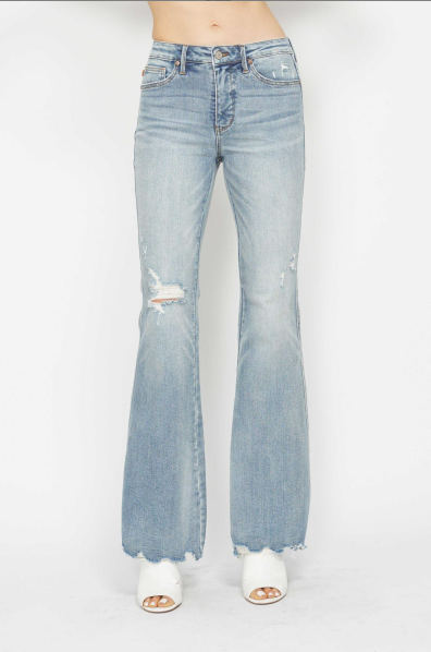 Judy Blue Mid Rise Tummy Control Destroy Flare Jeans