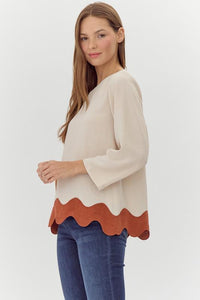 Solid Top with Contrasting Swirl Hem