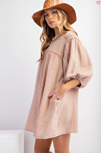 Almond - Mineral Washed Cotton Gauze Tunic Dress